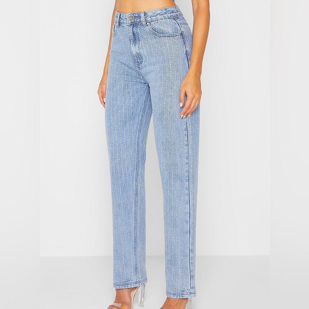 Rhinestone Mom Jeans - Mid Blue; NEW